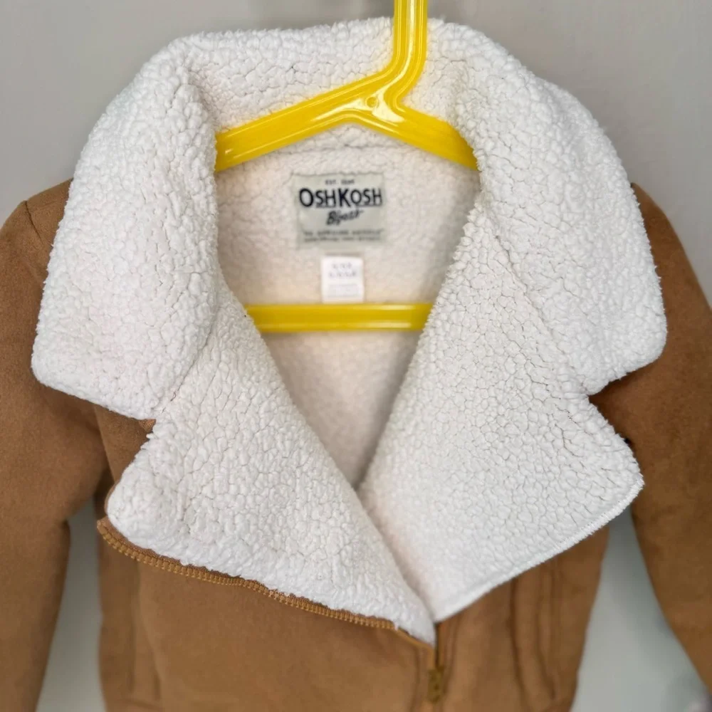 OSHKOSH B’GOSH Girls Faux Suede Jacket With Sherpa Cream Fleece Size 6/6X Warm
